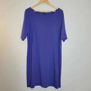Eileen Fisher Purple Stretchy Jersey Knit Midi Dress 3/4Sleeve boat neck